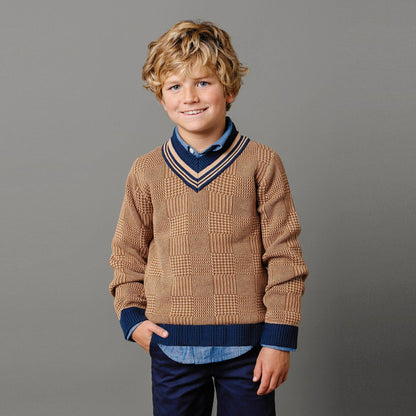 Organic Intarsia Cricket Sweater - Baby: Brown Glen Plaid Intarsia