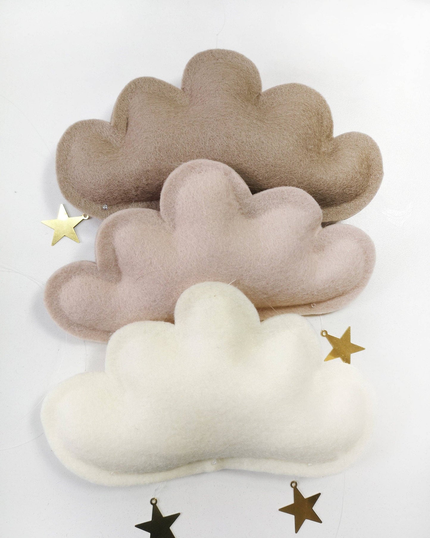 Clouds and stars baby mobile - Ivory, beige, taupe