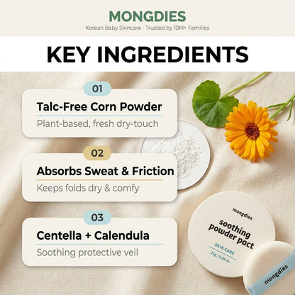 Mongdies Soothing Powder Pact 25g | Talc-Free Cooling Powder for Baby | EWG Green