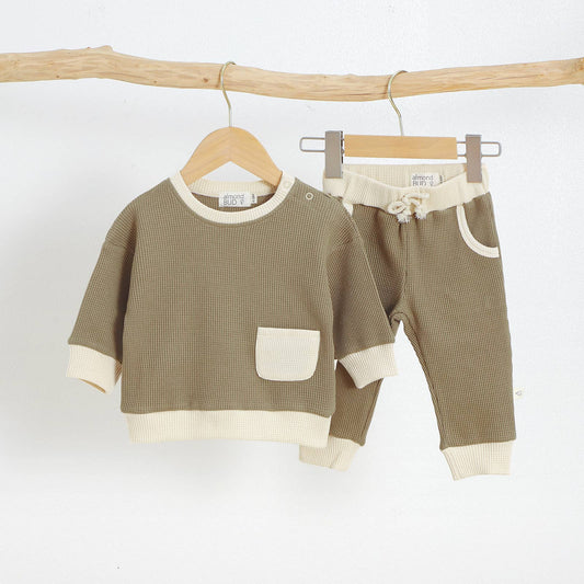 Organic Cotton Cocoa Waffle Set | Gender Neutral Baby Set: 6-12M