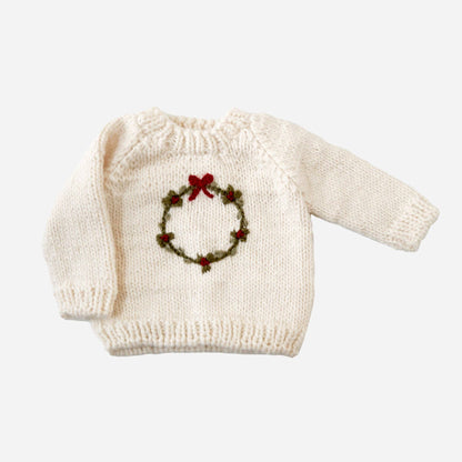 Wreath Sweater Baby Kid Christmas Holiday Bow: Cream / XS 6-12m