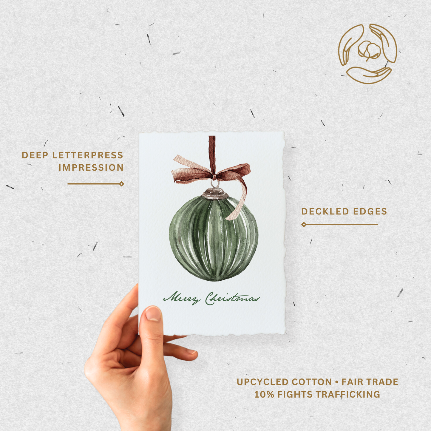 Merry Christmas Ornament | Winter Holiday Greeting Card: Flat A2 Greeting Card. Blank on Back.