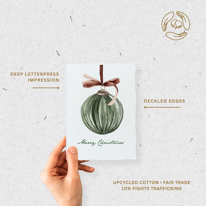 Merry Christmas Ornament | Winter Holiday Greeting Card: Flat A2 Greeting Card. Blank on Back.