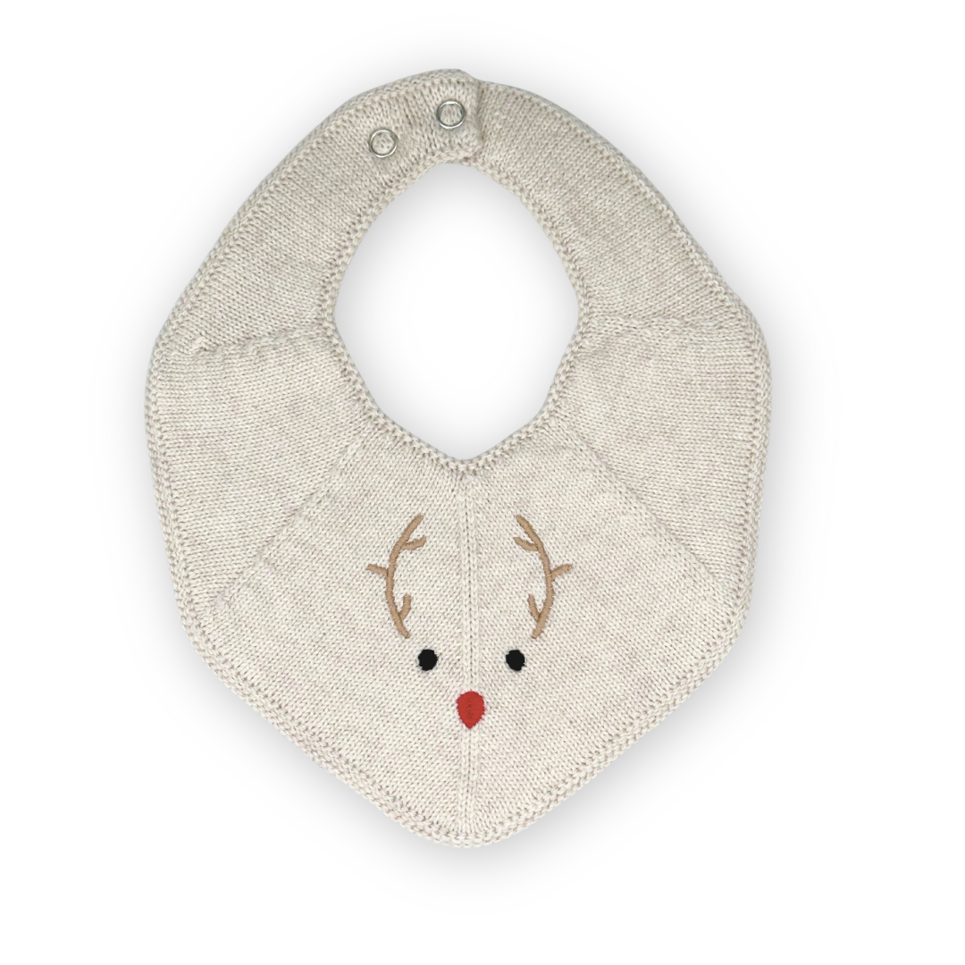 Knitted Bib - Fjola - Ivory Reindeer
