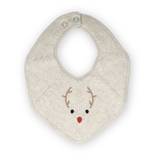 Knitted Bib - Fjola - Ivory Reindeer