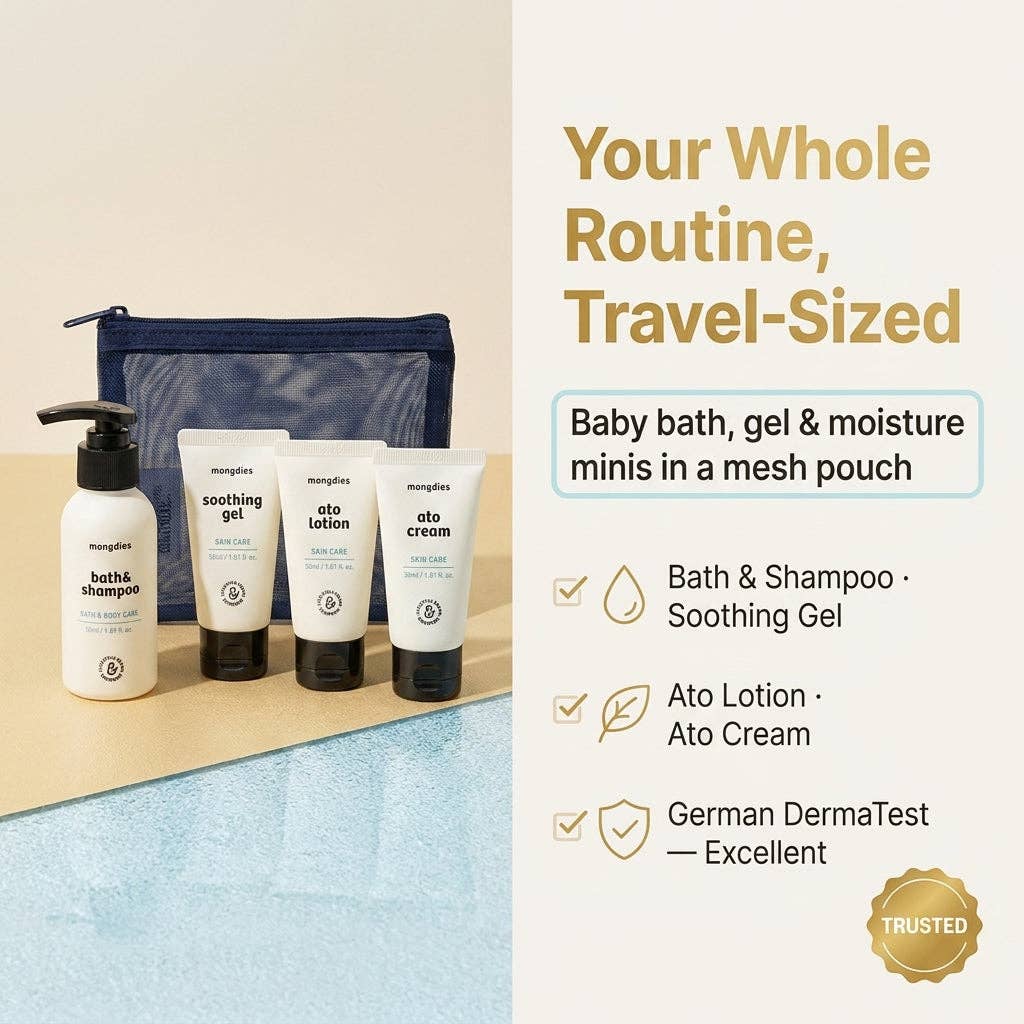 Mongdies Travel Kit 170ml | Mini Baby Skincare Set for On-the-Go | EWG Green