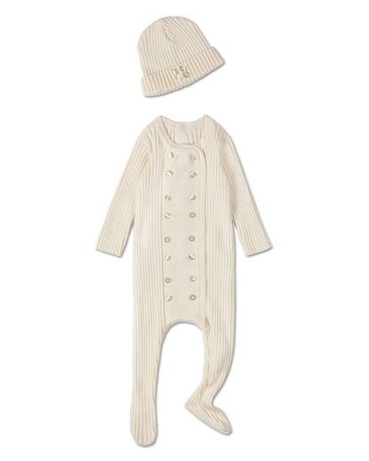 Sweater Rib 2 Pc Footie Set: Winter White / 6-M