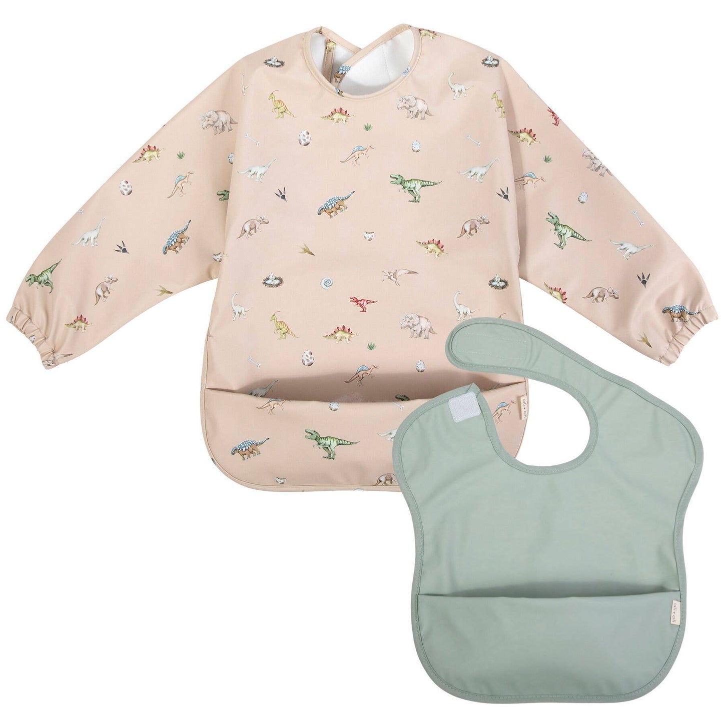 Smock Bib (2-pc) Long & Short Sleeve Set (Dino-Mint)
