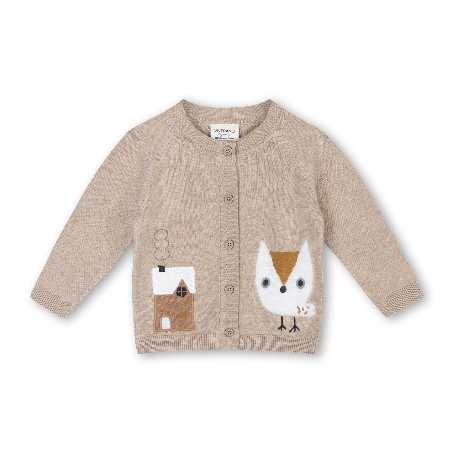 Owl Baby Button Cardigan Sweater (Organic Cotton): Oat Heather / 6-12M