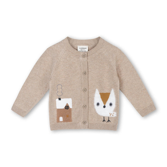 Owl Baby Button Cardigan Sweater (Organic Cotton): Oat Heather / 6-12M