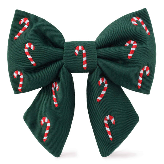 Candy Canes Embroidered Holiday Lady Dog Bow: Standard