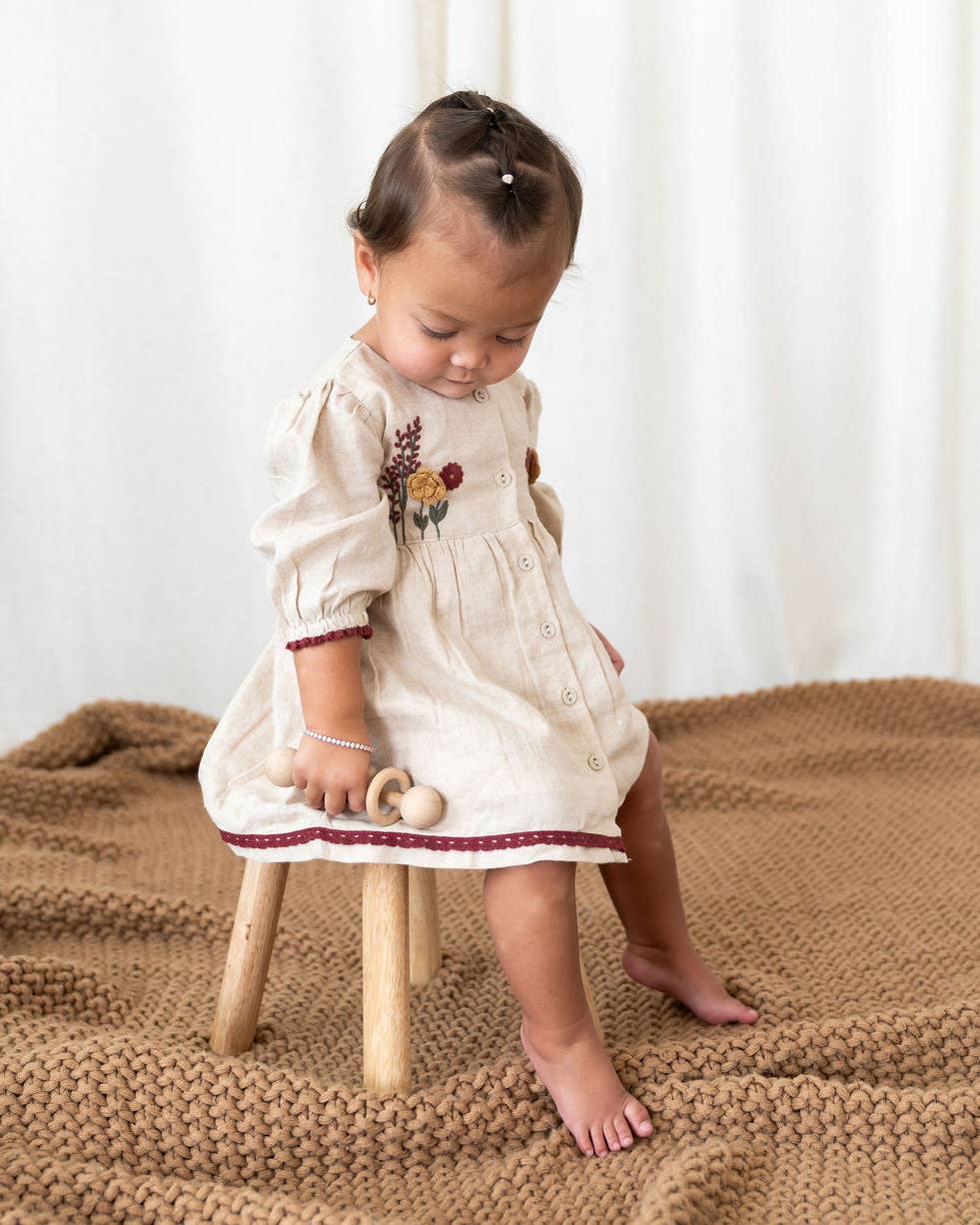 Ravello Embroidered Baby Dress & Bloomer (Linen Blend): Natural / 18-24M