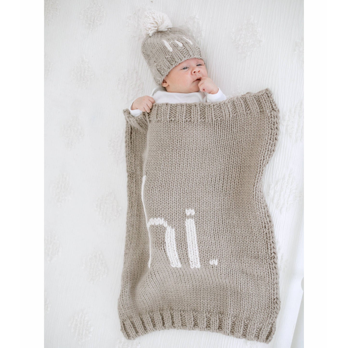Hi. Hand Knit Baby Blanket Pebble: Pebble