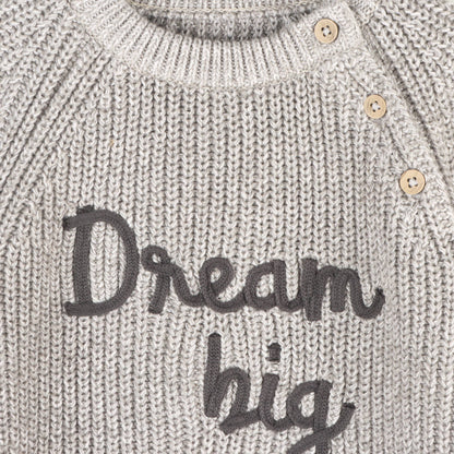 Dream Big Embroidered Chunky Knit Baby Sweater (Organic): Heather Grey / 6-12M