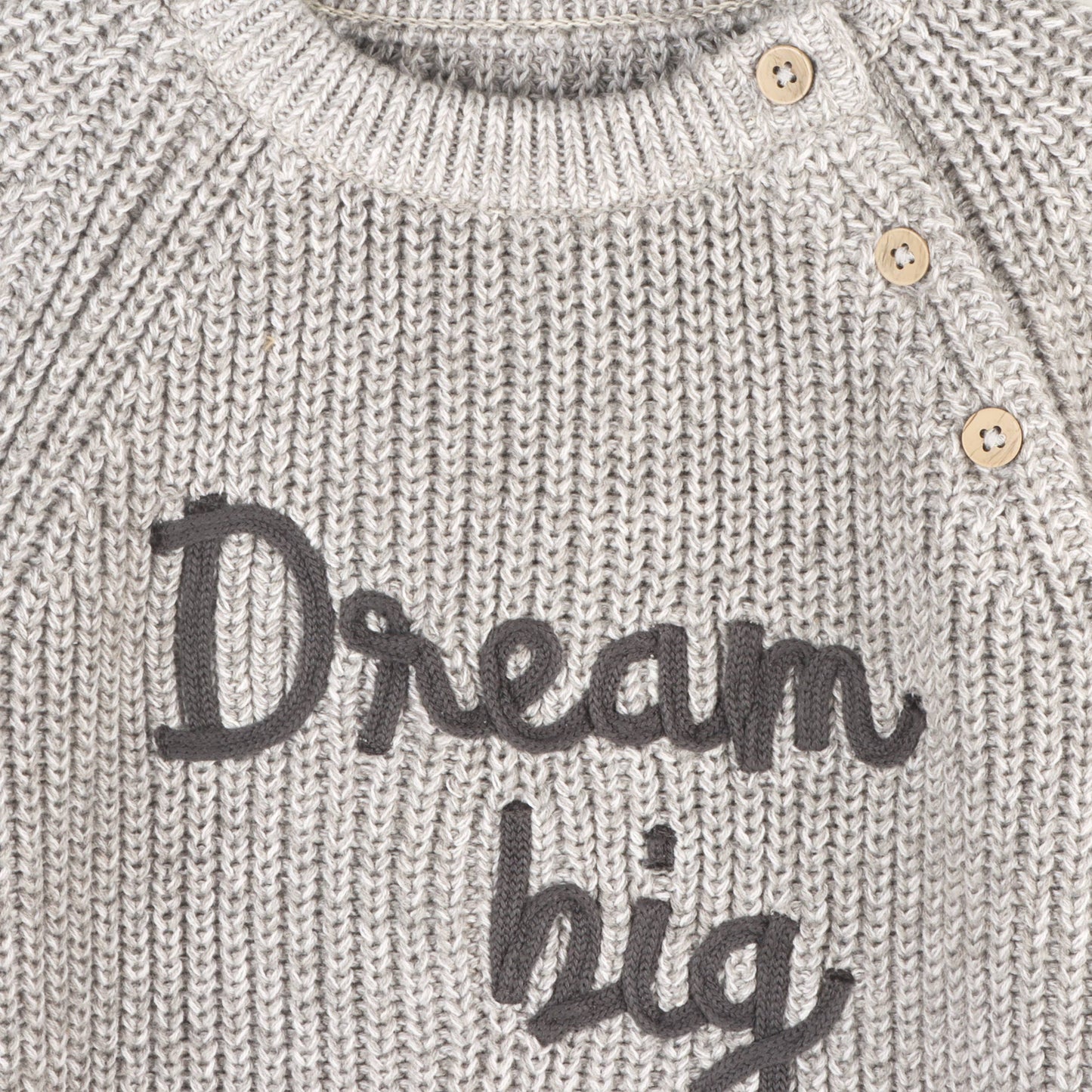 Dream Big Embroidered Chunky Knit Baby Sweater (Organic): Heather Grey / 12-18M