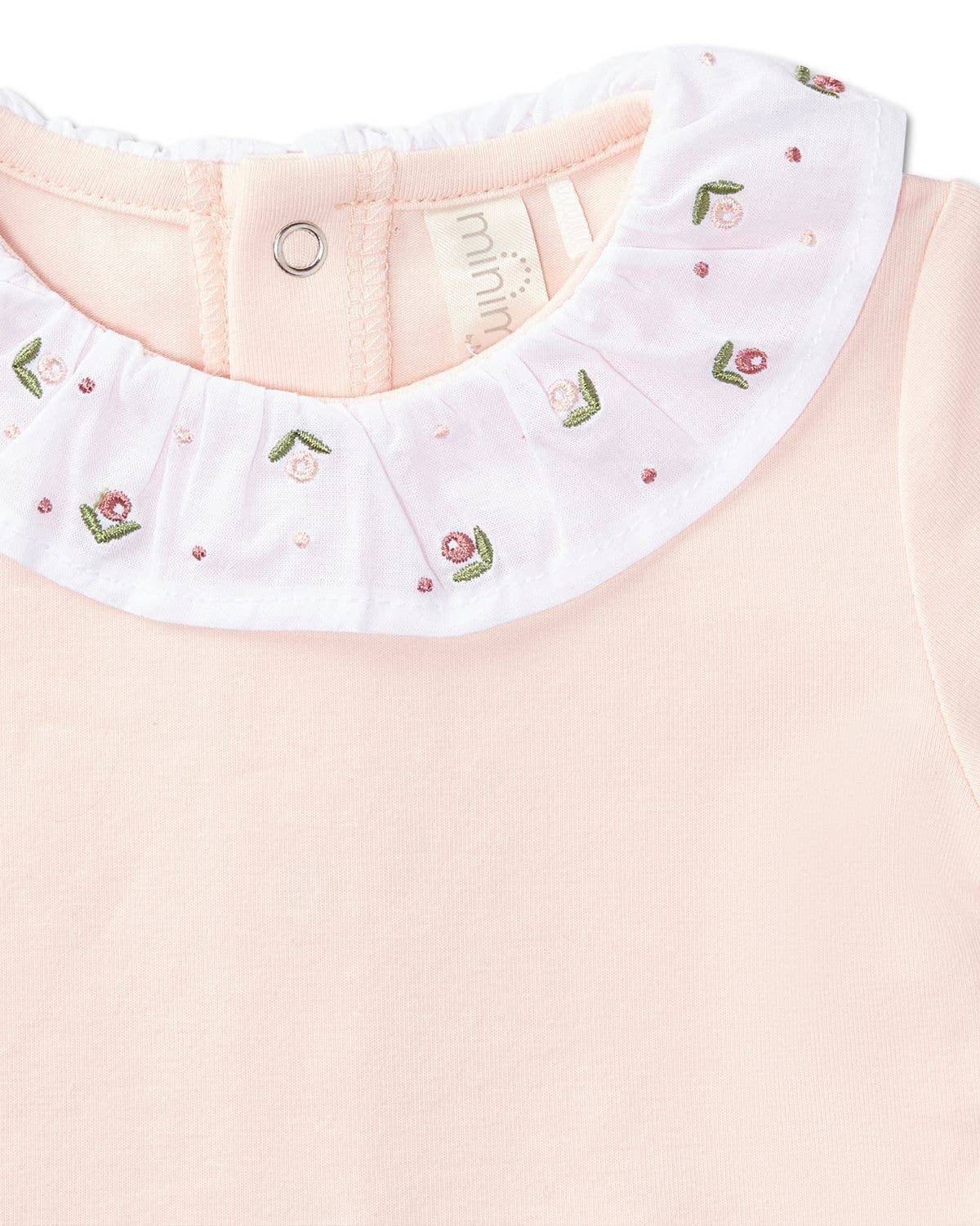 Flower Ruffle Collar Footie: Soft Pink / 3 Months