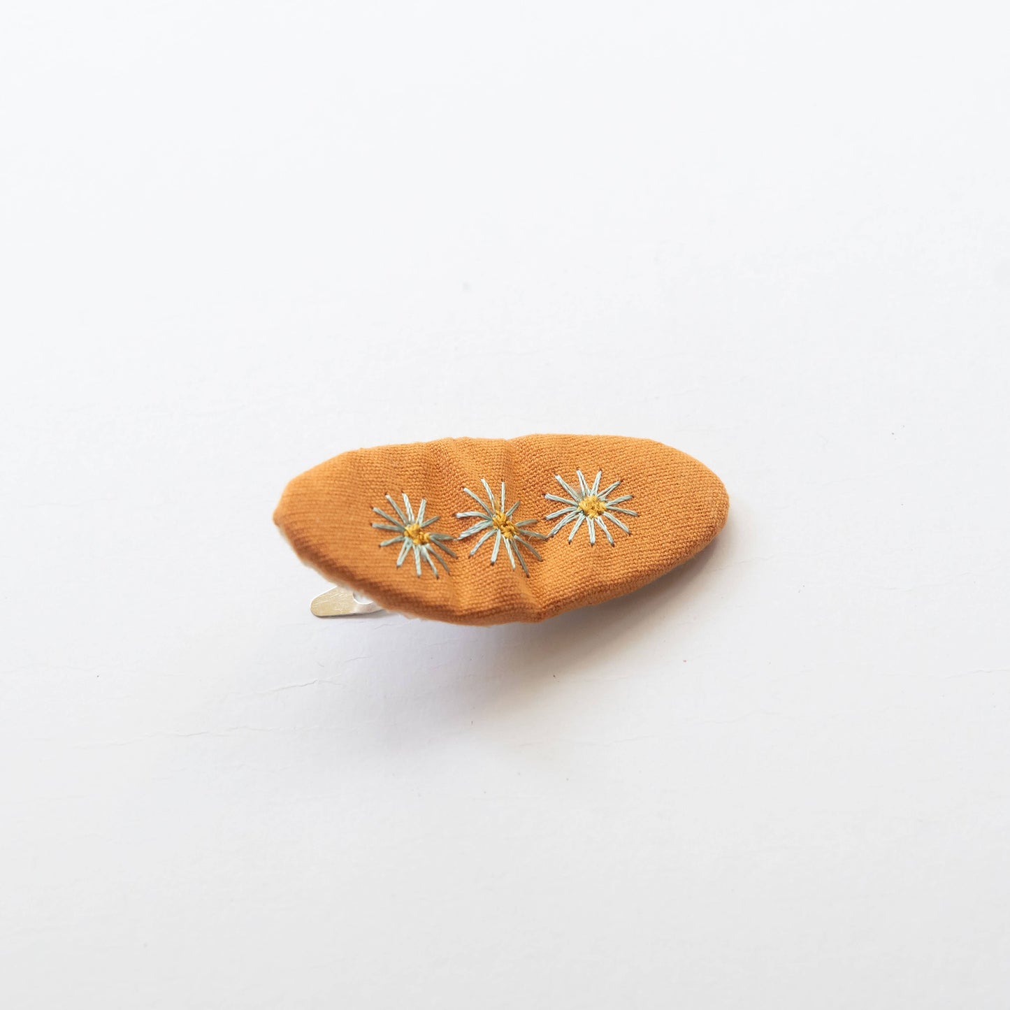Oval Embroidered Floral Snap Hair Clips | Mustard
