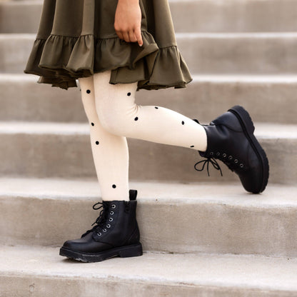 Vanilla Dot Knit Tights: 0-6 MONTHS