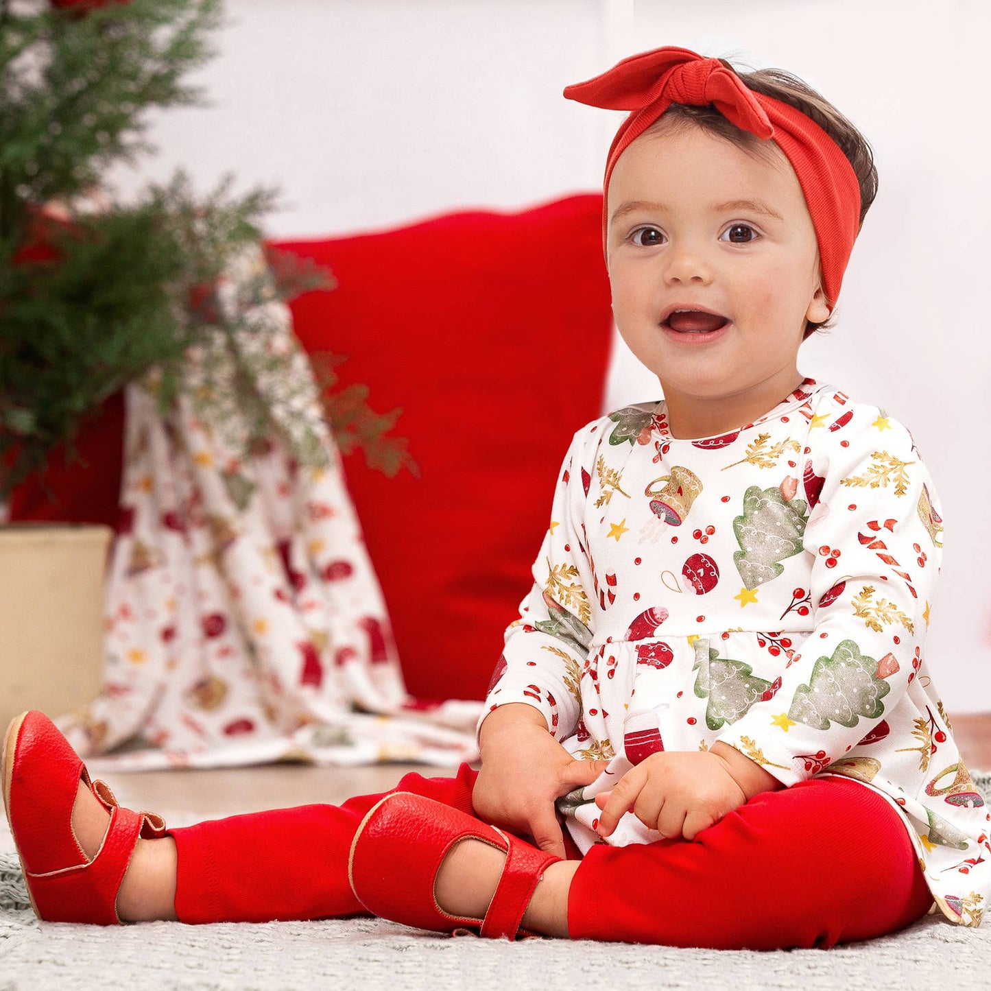 Girls' Christmas Tunic Set – Bamboo Holiday Outfit Set: 12-18M