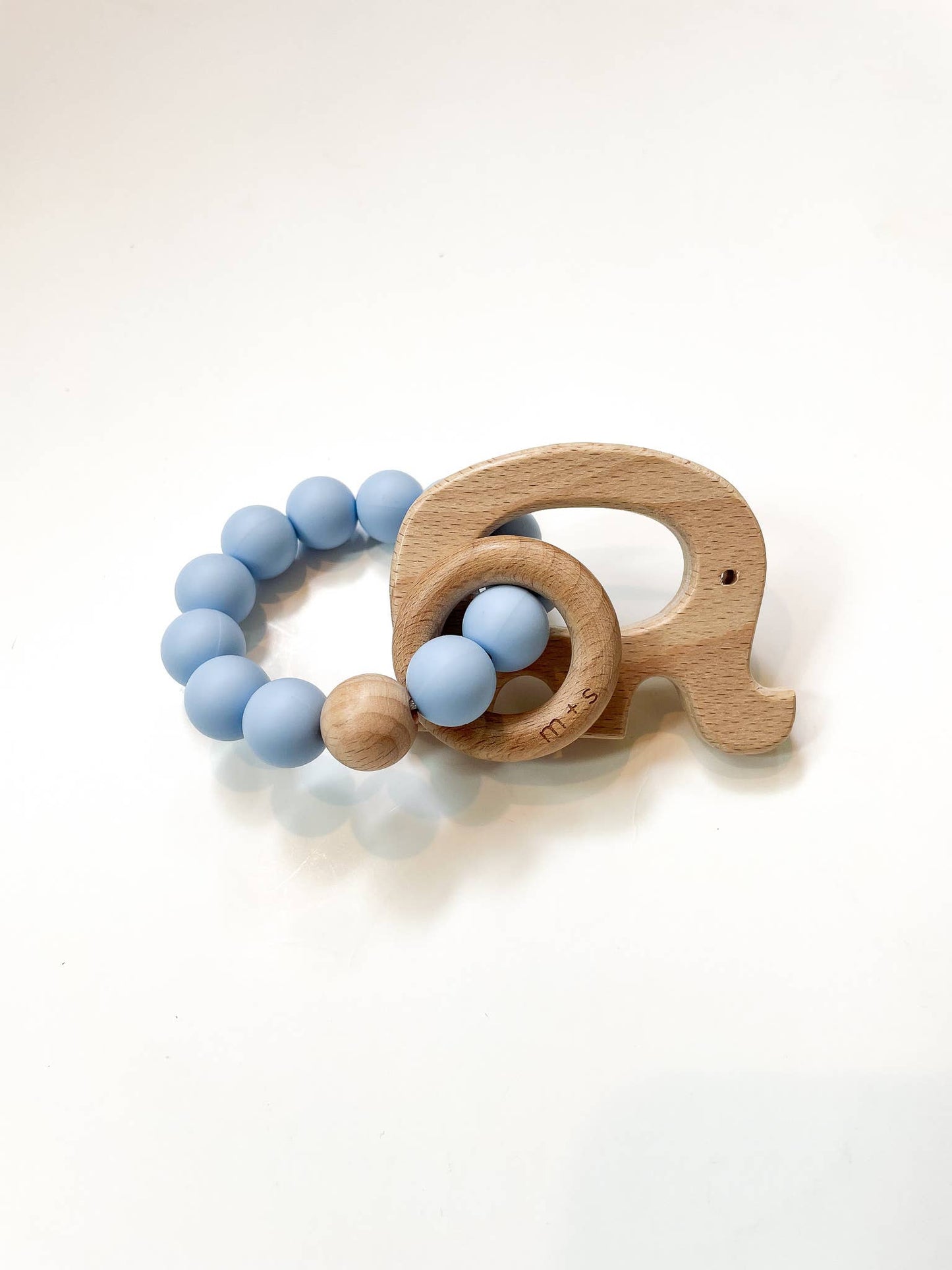 Elephant Teether- Silicone and Beech Wood: Taupe
