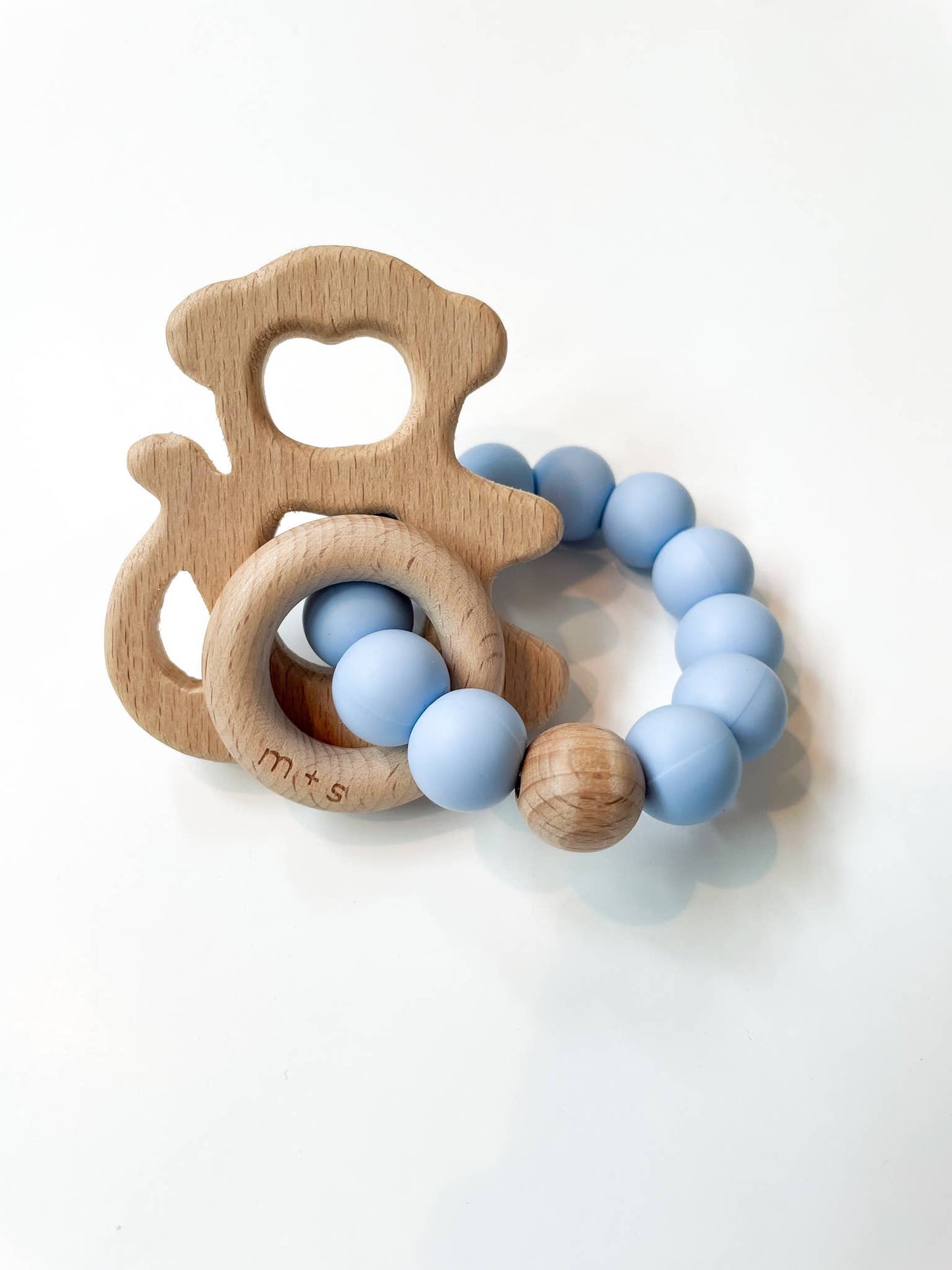 Monkey Teether- Silicone and Beech Wood: Blush