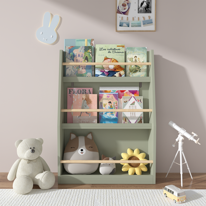 Kids Sloth Bookshelf, Book Rack, Table Chair Set, Sage Green