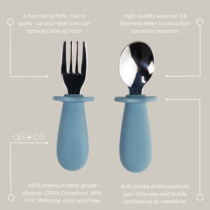 Ali+Oli Spoon & Fork Learning Set for Toddlers (Blue) 6m+