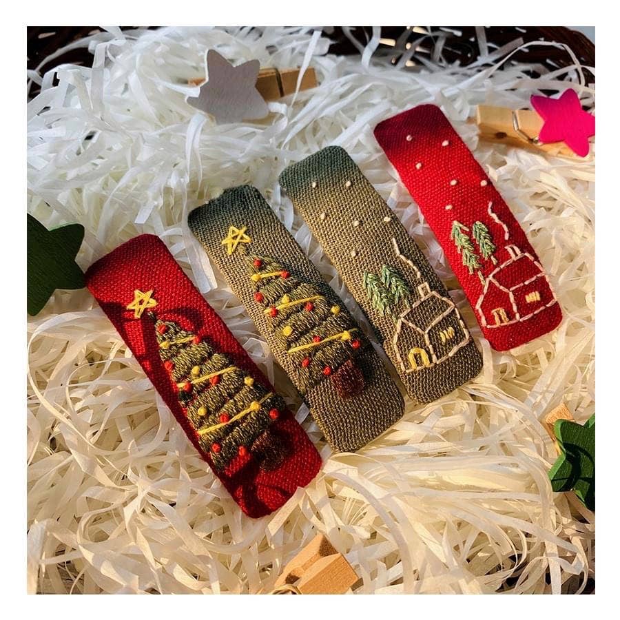 Xmas Tree Embroidered Hair Barrette, Christmas Collection ✅: 1. Xmas Tree - Red