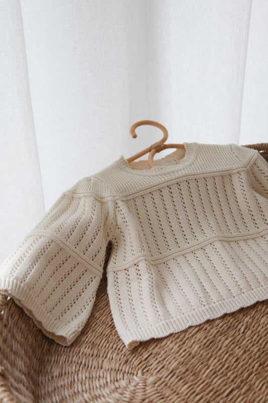 Cream Cotton Flare Sleeve Knit Jumper: 12-18m