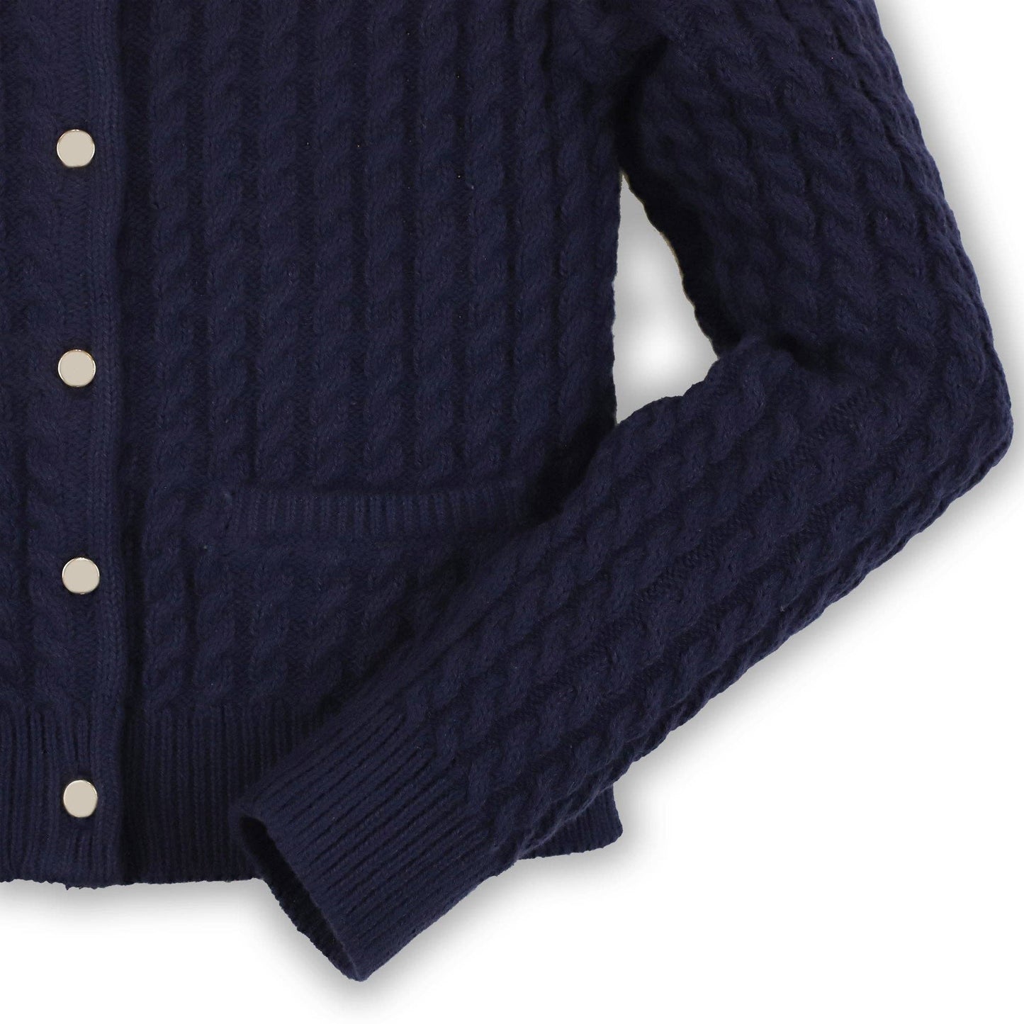 Classic Cable Organic Cardigan: Navy Cable / XX-Small