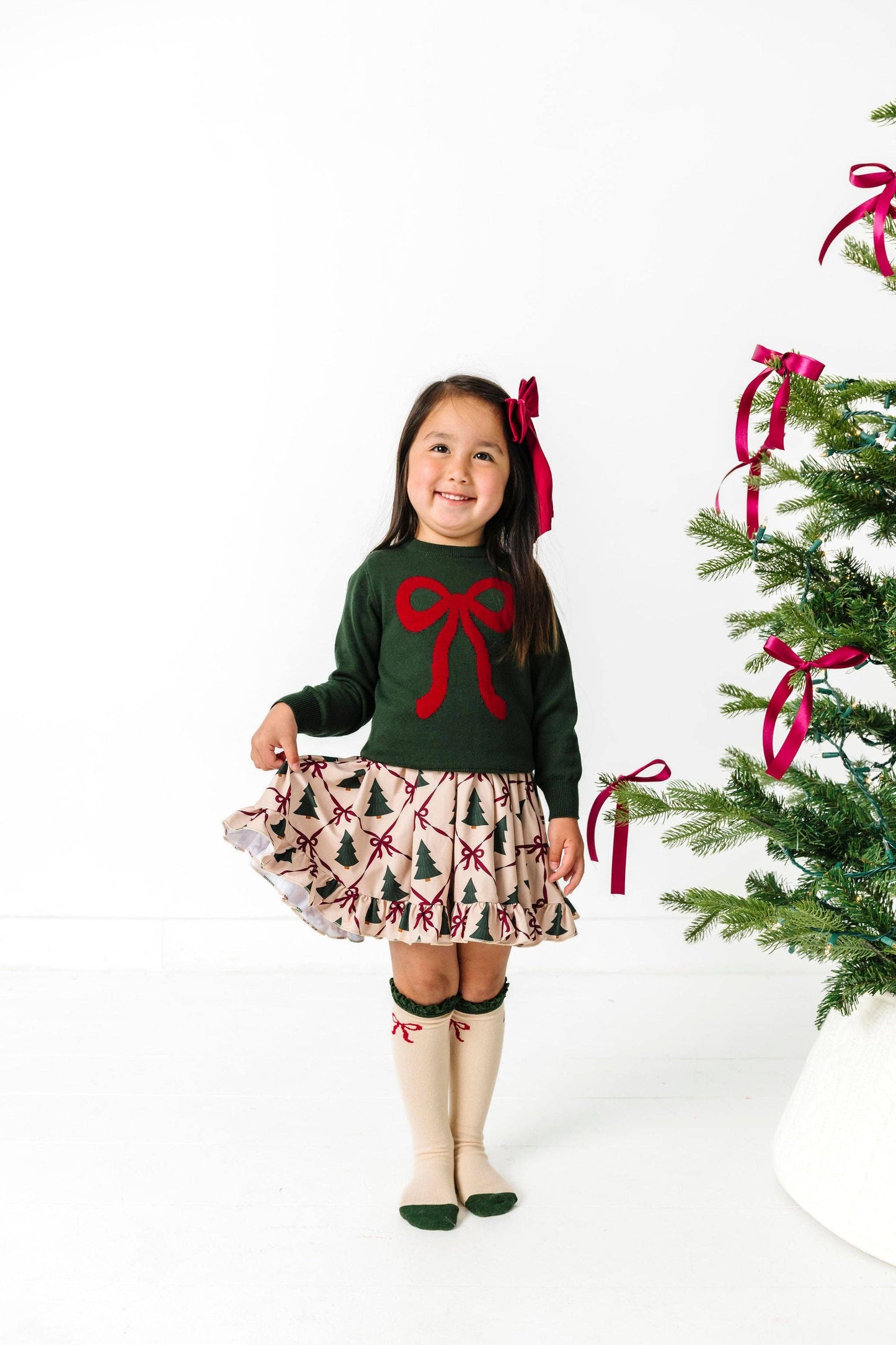 Vanilla Bow Lace Top Knee High Socks: 4-6 YEARS