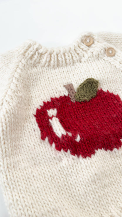 3D Apple Pullover Sweater Baby Kid Back to School Fall: Cream / S 12-24m