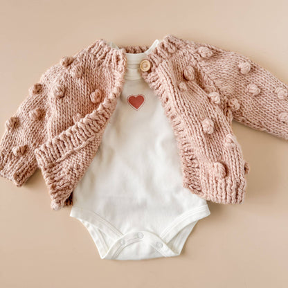 Popcorn Cardigan, Blush | Baby & Kids Valentine's Sweater: 12-24 mths