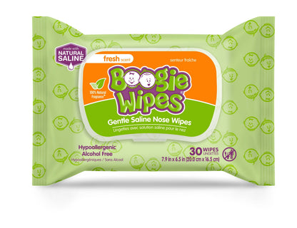 Boogie Saline Nose Wipes, Fresh, 30ct (Case of 12)