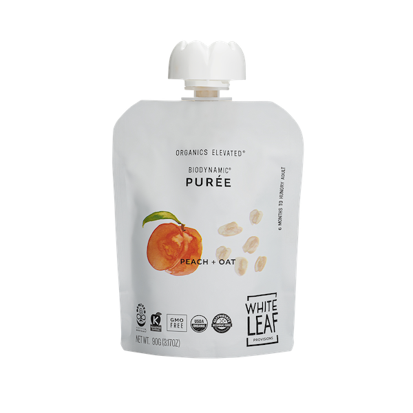 Organic Regenerative Peach+Oat Puree: 24 (90g) pouches