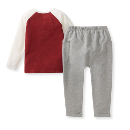 Thermal Organic Boy Tee & Pants Set - Brick Red: 3T