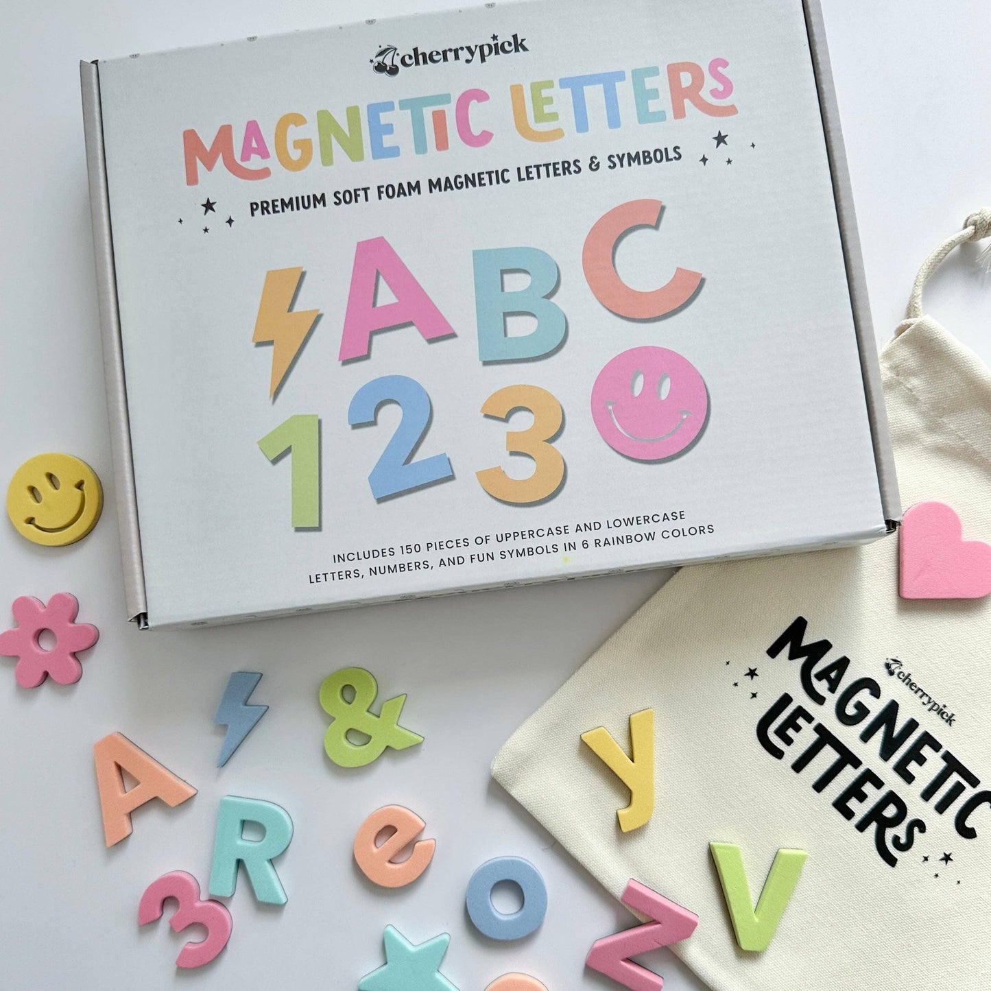 Soft Foam Magnetic Letters & Symbols 150pc Set: Milky White