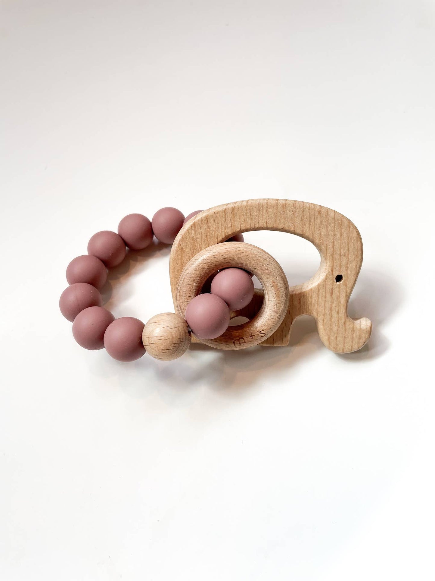 Elephant Teether- Silicone and Beech Wood: Taupe