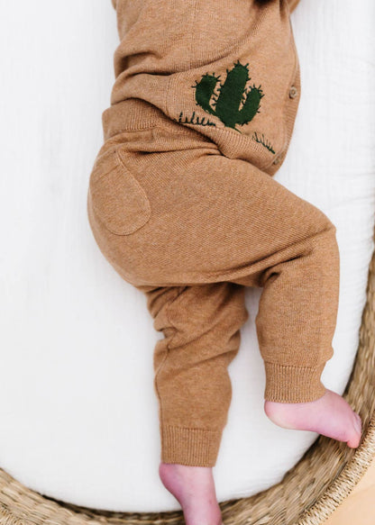 Cactus Llama Applique Baby Button Cardigan Sweater (Organic): Chai Spice