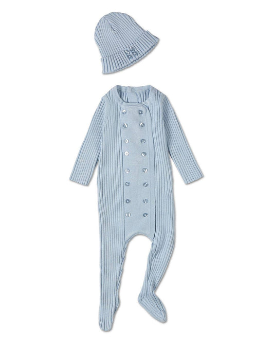 Sweater Rib 2 Pc Footie Set: Blue / 6-M