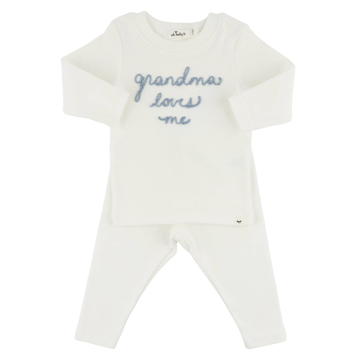 Oh baby! Two Piece Set - "grandma loves me" Fog Embroidered - Cream: Cream / 3-6 mo
