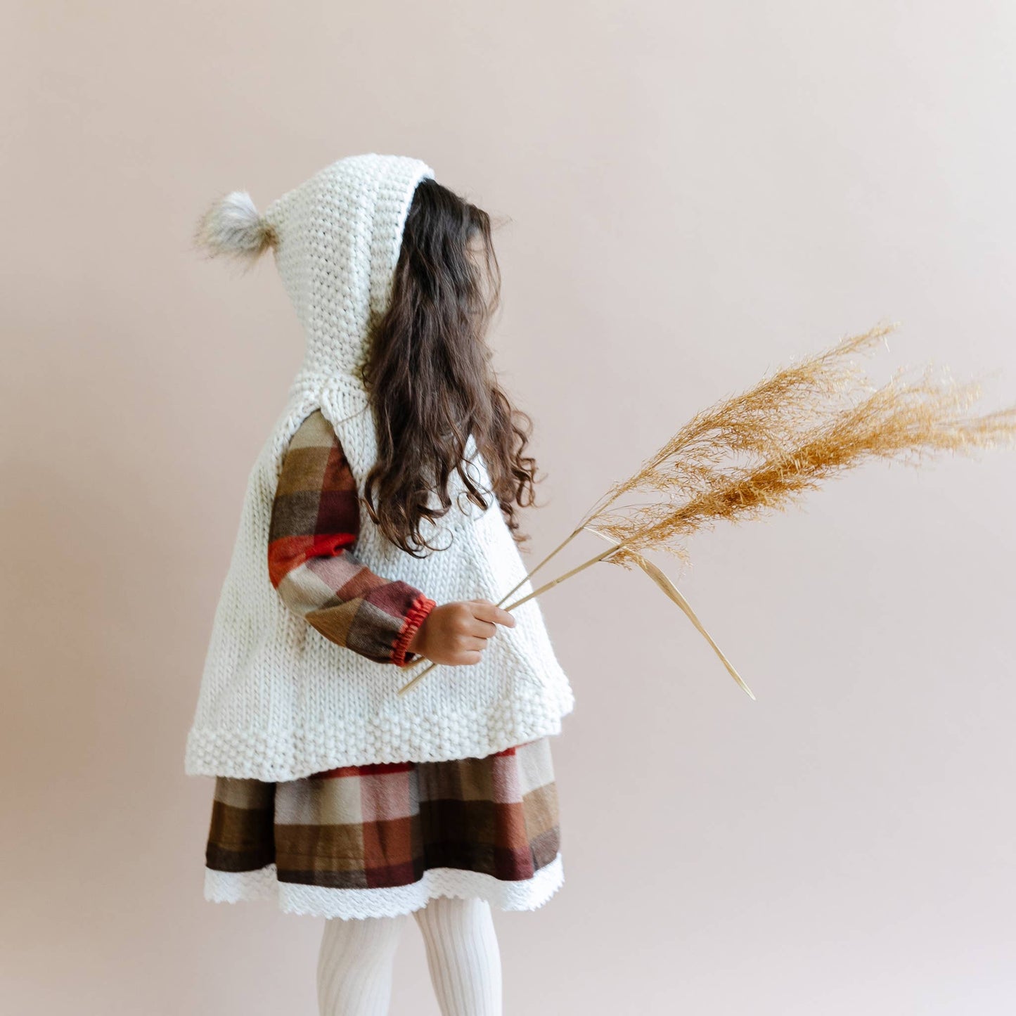 Poncho with Faux Fur Pom, Cream Kids Child Winter Holiday: S; 1-2yrs