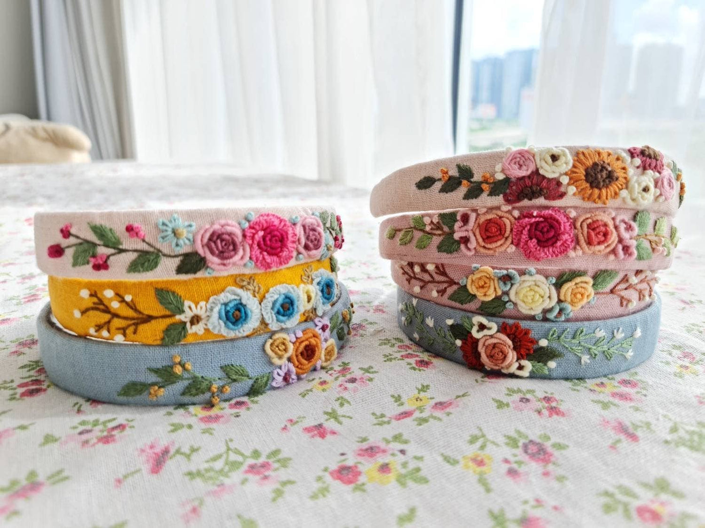 Floral Embroidered Headband, Collection Elena ✅: 5. Fuchsia & Orange