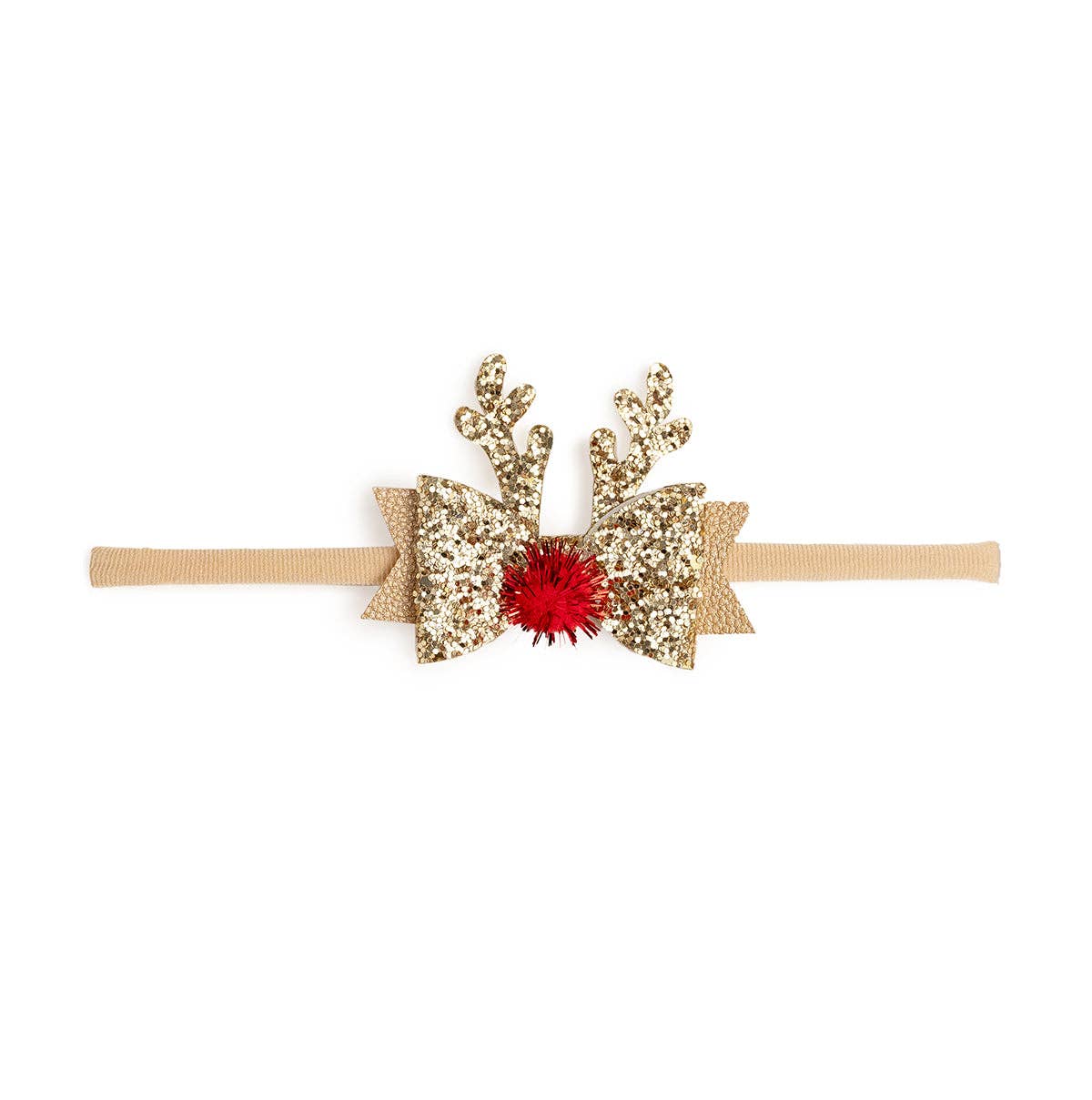Gold Reindeer Christmas Bow Baby Headband - Holiday Hair