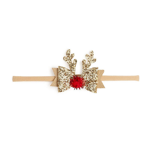 Gold Reindeer Christmas Bow Baby Headband - Holiday Hair