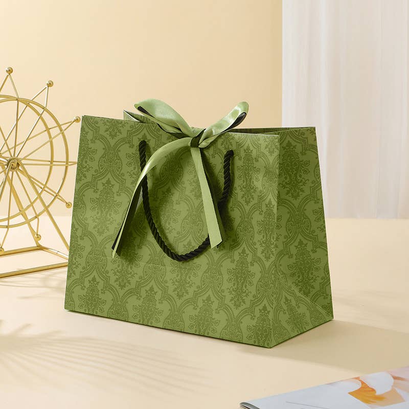 Vintage Pattern Black Green Bow Tie Paper Gift Bag w/ tissue: Small