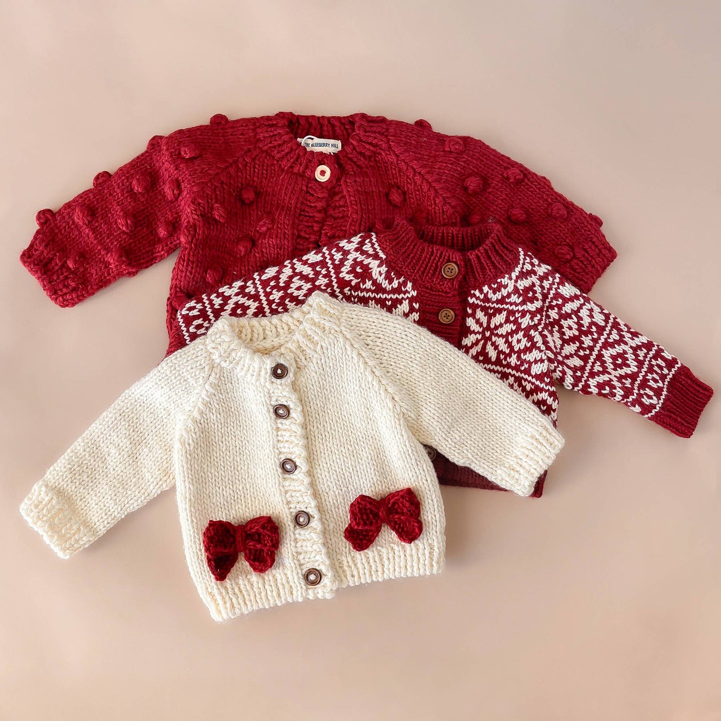 Red Bow Cardigan Kids Baby Sweater Christmas Holiday Love: XS; 6-12M