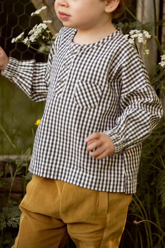 Gingham Long Sleeve Top - Indigo