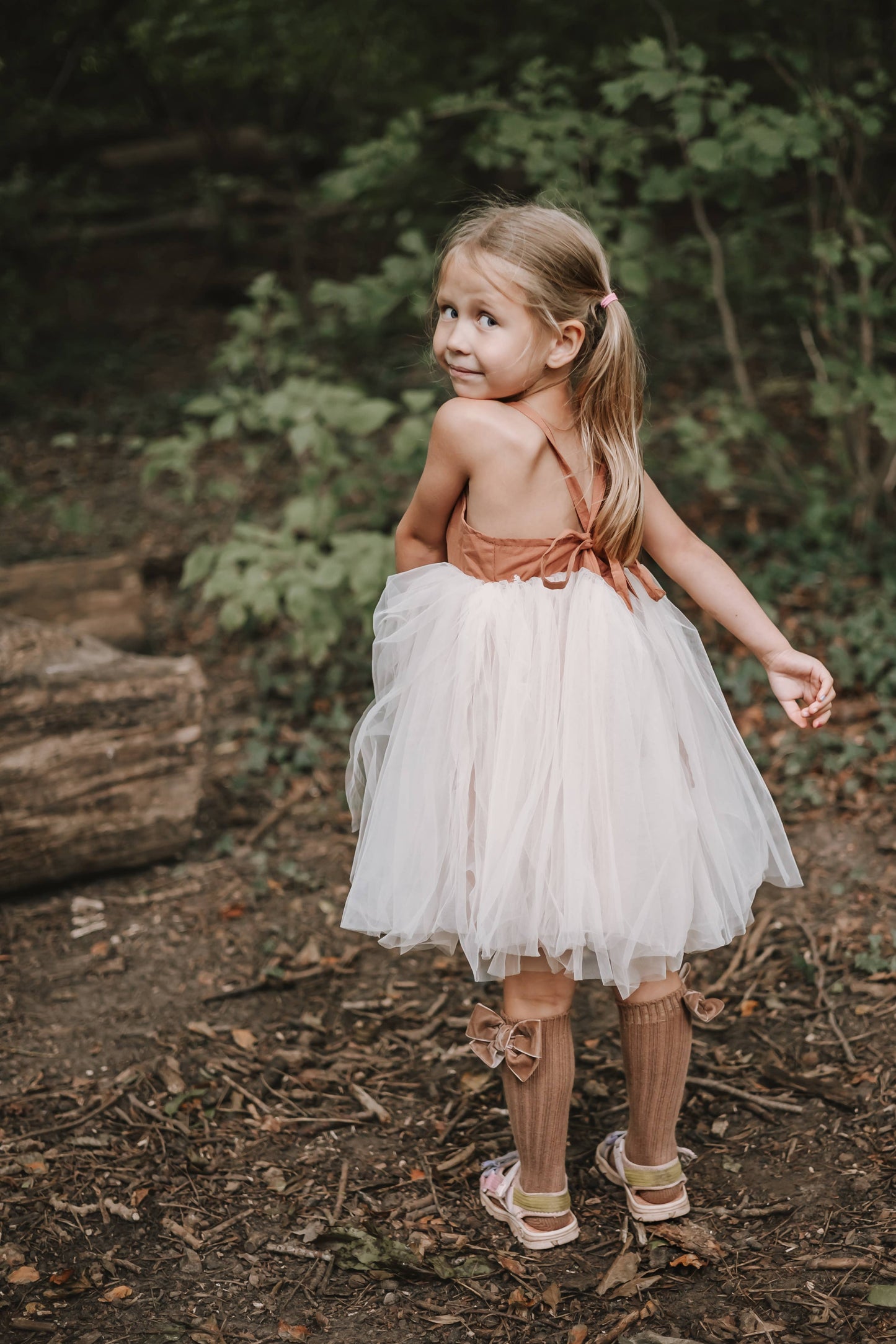 Annie & Charles® organic linen tulle dress: Apricot