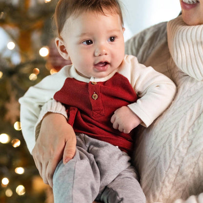 Thermal Organic Boy Tee & Pants Set - Brick Red: 3T